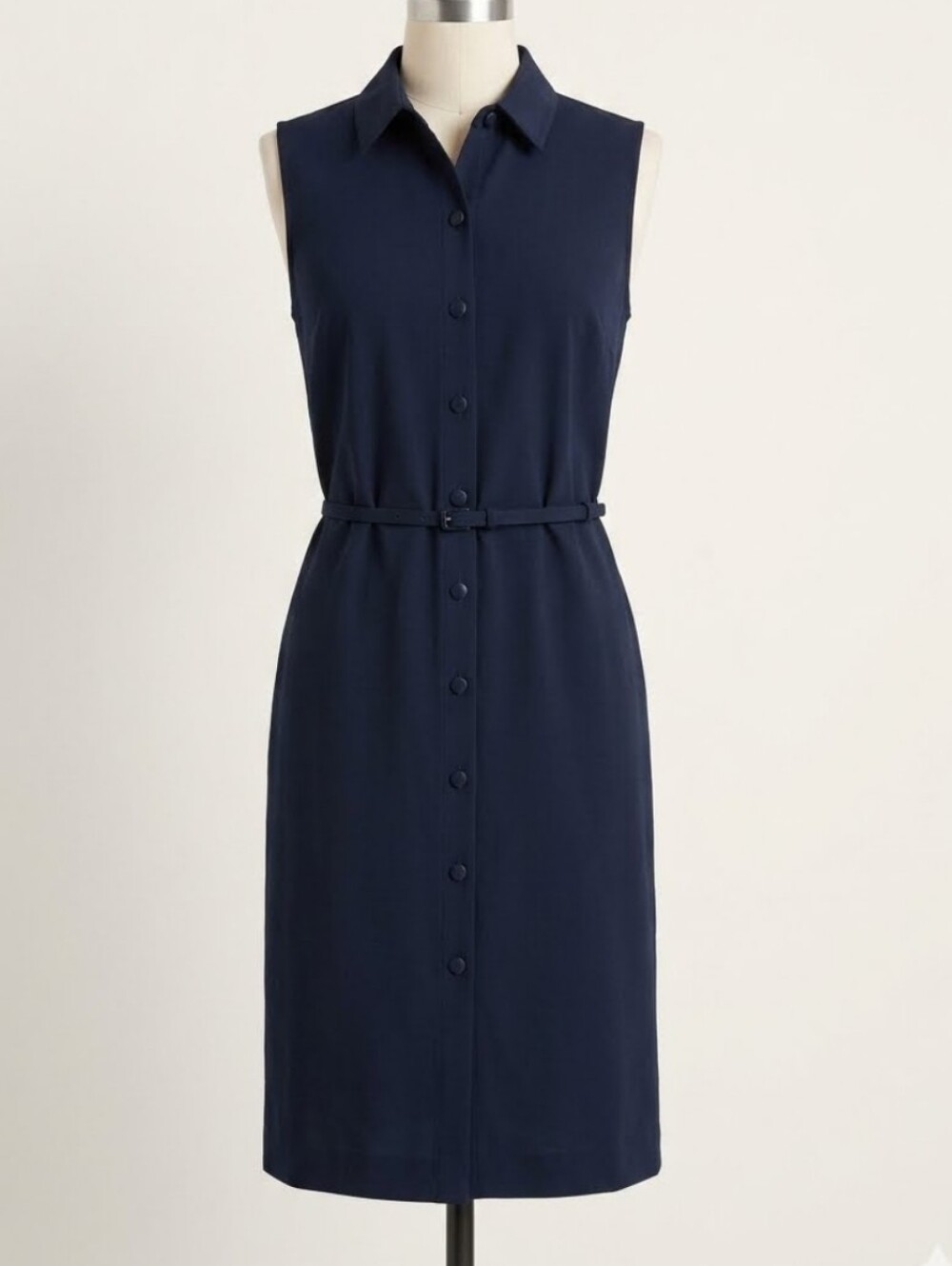 CASUAL CORNER Sleeveless Black Midi Shirt Dress with Slim Belt SZ 12 - Picture 1 of 11